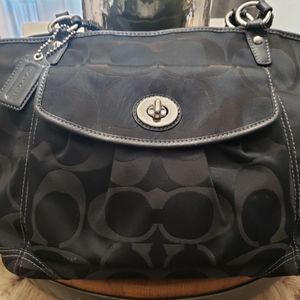 Coach Leah Black Signature & Leather Tote Bag J0949-F13139